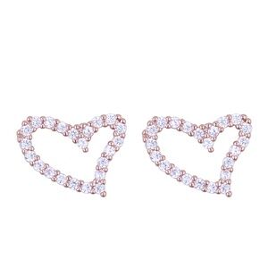 Rose Gold CZ Heart Stud Earrings 10mm – Open Heart Crystal Design